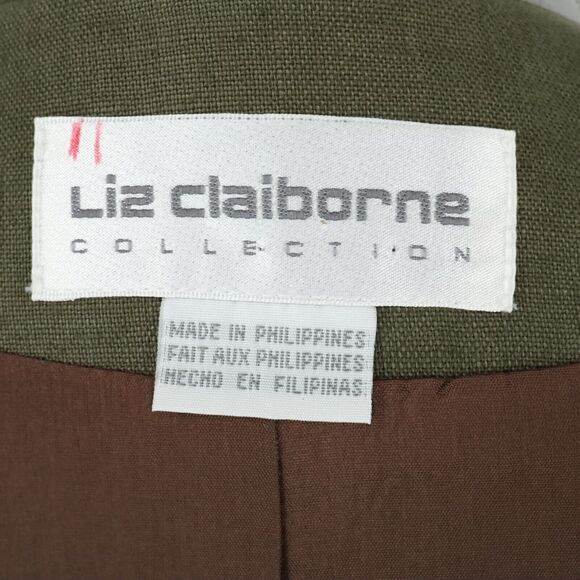 Liz Claiborne Jacket Womens 10 Linen Green Lined Pockets Office Career Vintage - Picture 3 of 13